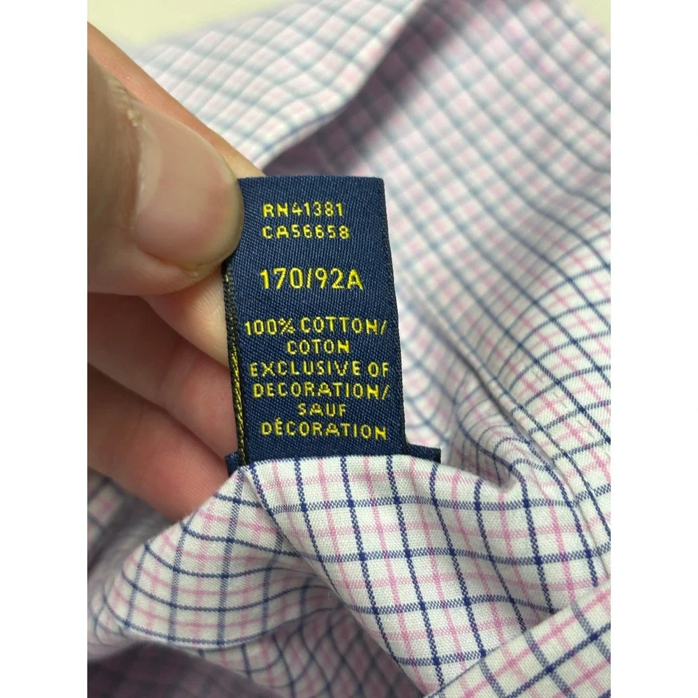 Polo Ralph Lauren Tattersall Check Shirt Mens 15.5 34/35 Pink Blue FLAW